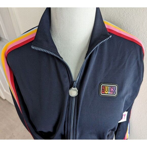 JUICY COUTURE Midnight Blue Rainbow Side Striped Tricot Track Jacket  NWT - Picture 4 of 12